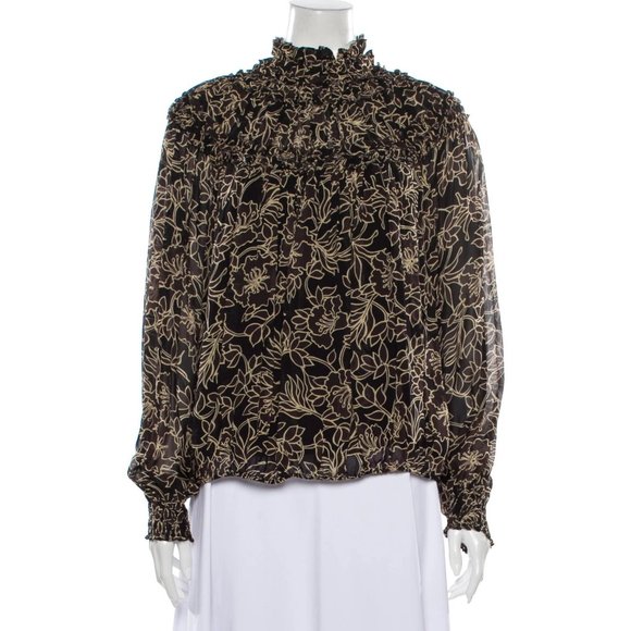 Nicholas Floral Neck Ruffle / Gathered Floral Long Sleeve Blouse - Picture 2 of 11